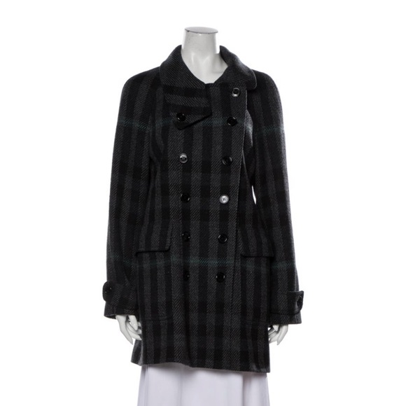 Burberry Jackets & Blazers - Burberry Virgin Wool Plaid Print Peacoat - Navy